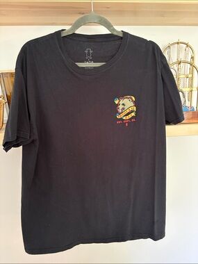Black Short-Sleeve Tee with Colorful Bear Graphic